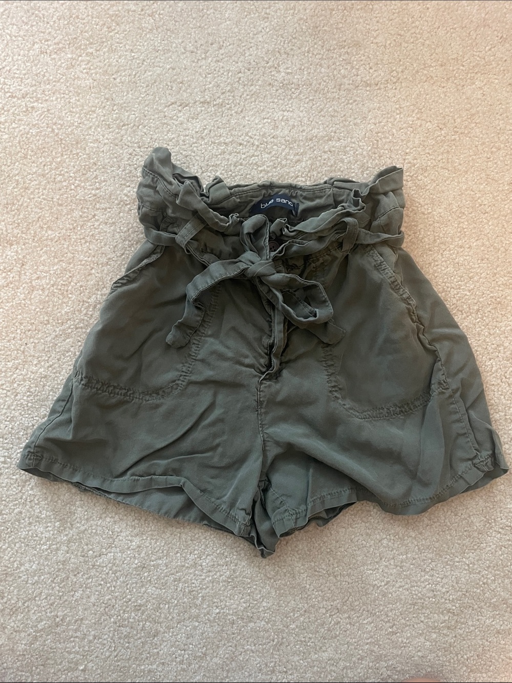 Blue Sand | Olive Paperbag High Waist Style Women’s Shorts with Tie